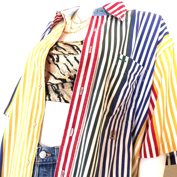 90’s Vintage Tommy Hilfiger striped shirt oversized button down top blouse - Picture 7 of 8